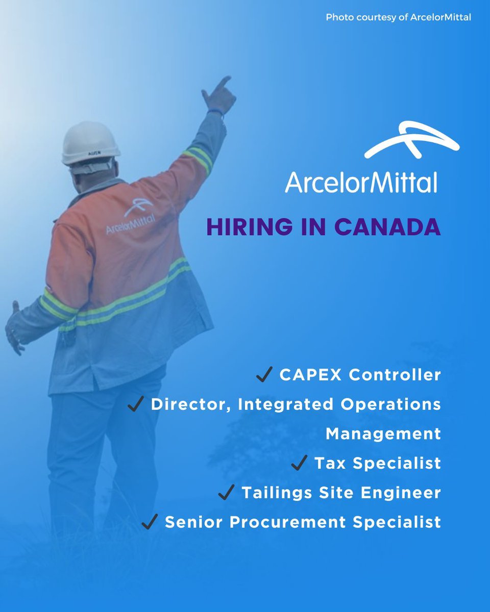 Looking for your next opportunity in mining? ArcelorMittal is hiring for key roles in Canada.   

If you or someone you know is interested, find out more and apply here: buff.ly/3ZGhQNL 

#IWIMJobsPortal #MiningJobs #MiningCareers #Mining #MiningIndustry #JobAlert