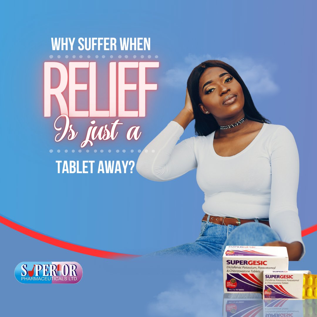 SuperiorPharma1's tweet photo. Supergesic tablet the Ogbonge pain relief that works like magic! 💊💥 Whether it’s menstrualpain, back pain, waist pain, headaches, body aches, or muscle pain, Supergesic brings fast and effective relief so you can get back to living your best life.

Taken only on prescription. https://t.co/PXt8R1kJ8Q