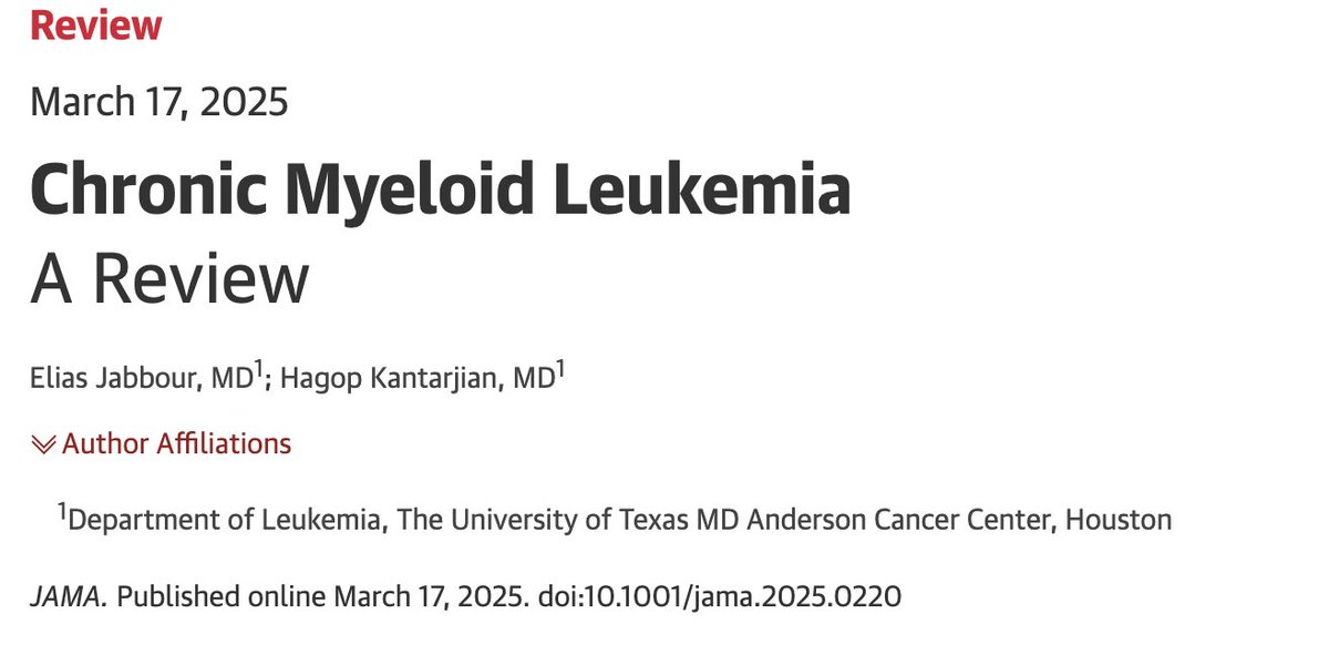 Hagop Kantarjian,MD (@drhkantarjian) on Twitter photo Check out our comprehensive review of Chronic Myeloid Leukemia published in <a href="/JAMA_current/">JAMA</a>
Listen to our interview available through the link:
jamanetwork.com/journals/jama/…
<a href="/MDAndersonNews/">MD Anderson Cancer Center</a> #Leukemia
@ EJabbour <a href="/DrHKantarjian/">Hagop Kantarjian,MD</a>
#leusm #CML Check out our comprehensive review of Chronic Myeloid Leukemia published in <a href="/JAMA_current/">JAMA</a>
Listen to our interview available through the link:
jamanetwork.com/journals/jama/…
<a href="/MDAndersonNews/">MD Anderson Cancer Center</a> #Leukemia
@ EJabbour <a href="/DrHKantarjian/">Hagop Kantarjian,MD</a>
#leusm #CML