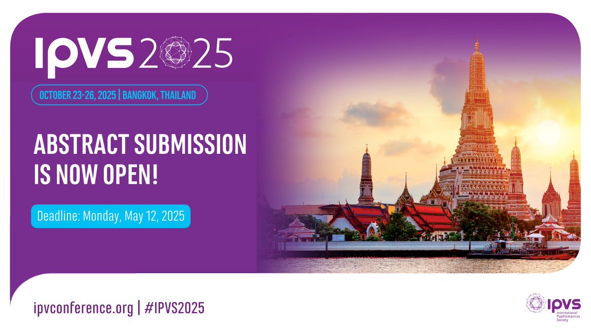 IPVSociety's tweet image. IPVS 2025 Abstract Submission is Open!

Researchers &amp;amp; professionals in papillomavirus studies—share your work and contribute to global HPV research.

📅 Deadline: May 12, 2025
🔗 Submit: bit.ly/3xWLDqm

#HPVResearch #Papillomavirus #GlobalHealth