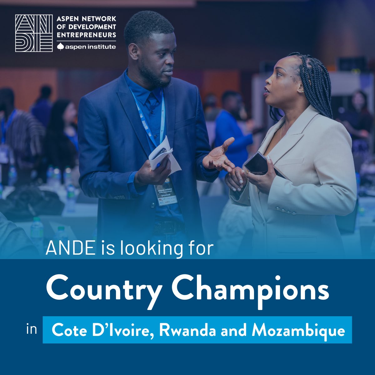 🌍✨ ANDE is looking for passionate Country Champions! 

If you're a local leader ready to shape the entrepreneurial ecosystem in your country and make an impact, this opportunity is for you!

🔗Apply now:
lnkd.in/d3mXyU7m 

Read more here : lnkd.in/g227-iHD