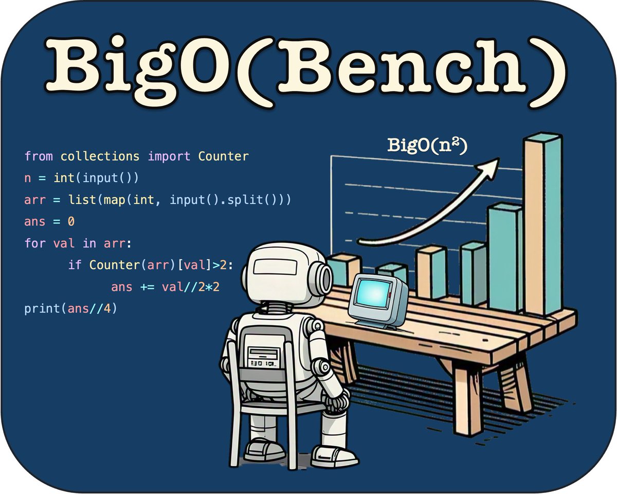 PierreChambon6's tweet image. Does your LLM truly comprehend the complexity of the code it generates? 🥰
Introducing our new non-saturated (for at least the coming week? 😉) benchmark:
✨BigO(Bench)✨ - Can LLMs Generate Code with Controlled Time and Space Complexity?
Check out the details below !👇