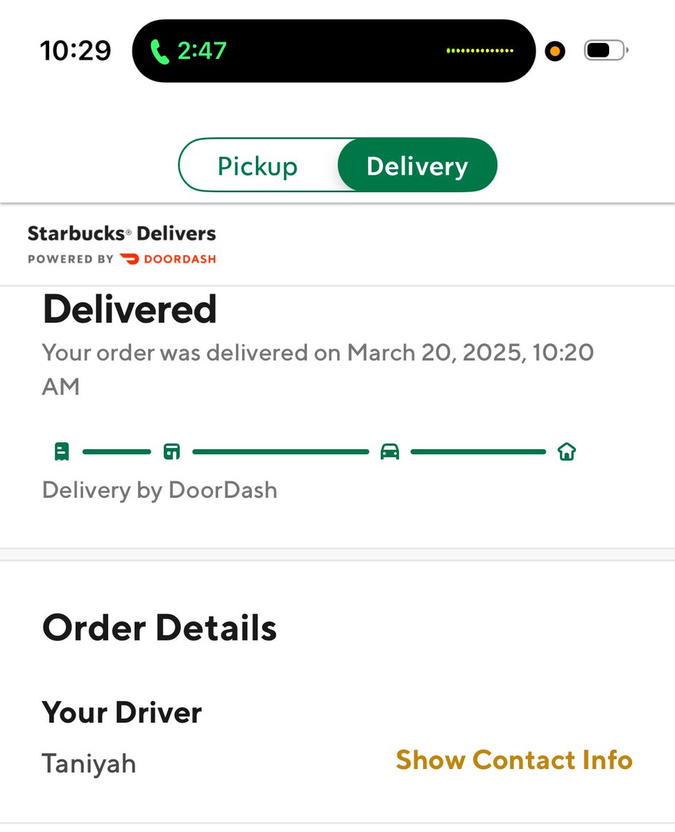 ThatProperTech's tweet image. Ya’ll why did this dasher steal my order from Starbucks @DoorDash . Lol she’s not answering for me or DoorDash support.