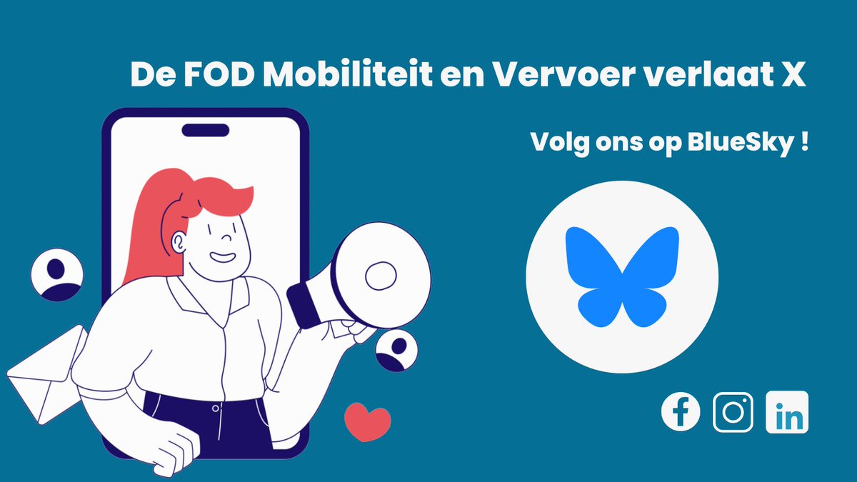 FODMobiliteit's tweet image. ❌Nu X een nieuwe koers vaart, besliste de FOD Mobiliteit en Vervoer om het platform te verlaten.

📢 Volg ons vanaf nu op Bluesky! Zo blijf je op de hoogte van onze activiteiten en het laatste nieuws rond mobiliteit.

🦋 @fodmobiliteit.bsky.social 
bsky.app/profile/fodmob…
