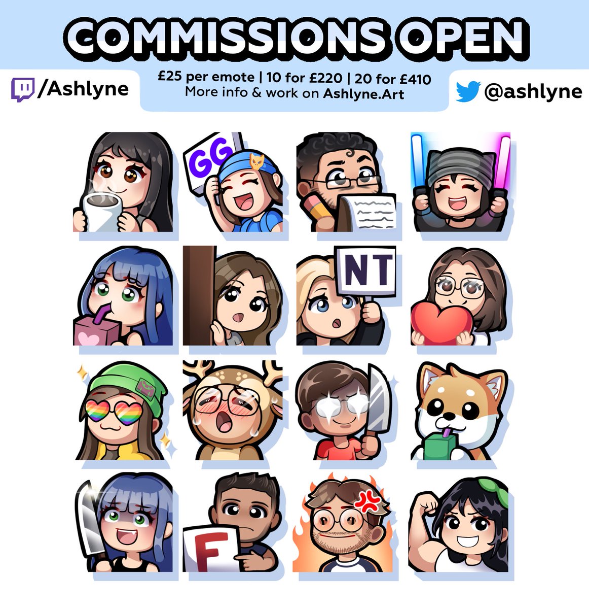 my twitch emote commissions are open! ☁️

limited slots available, DM me to get work started. shares &amp; recommendations appreciated 🤍