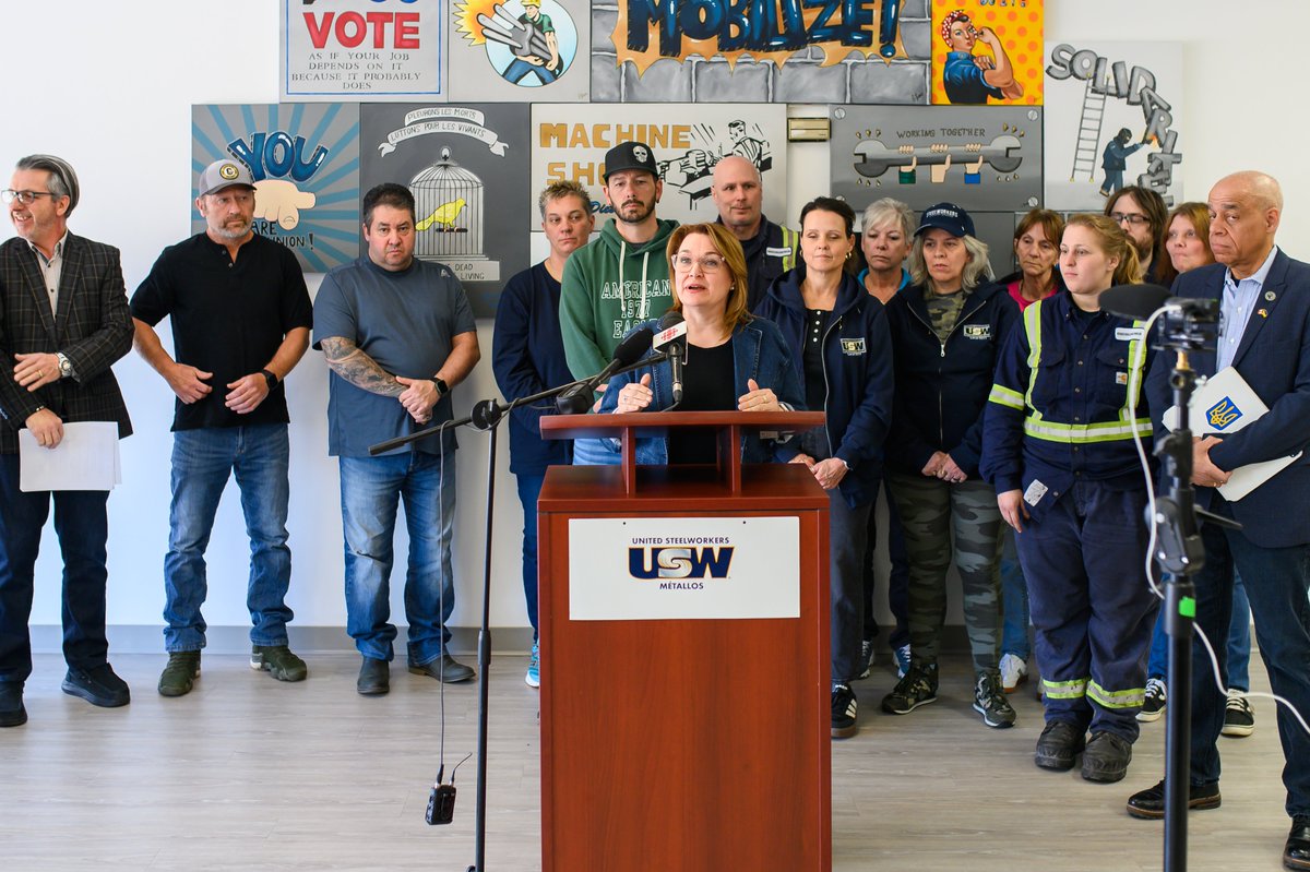 Yesterday, <a href="/PresidentCLC/">Bea Bruske, CLC President</a> &amp; Exec VP @LarryRousseau stood with <a href="/SteelworkersCA/">United Steelworkers</a> in Hawkesbury, speaking out for Ivaco Steel Mill workers. With 150 already laid off due to US tariffs, workers shared their fears about an uncertain future. The gov’t must step up! #canlab #cdnpoli