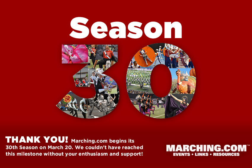 Today marks the start of Marching.com's 30th season! As the original web portal for the marching arts, we've showcased incredible performances, shared countless stories and photos, and fostered meaningful connections. #ThankYou for your support!