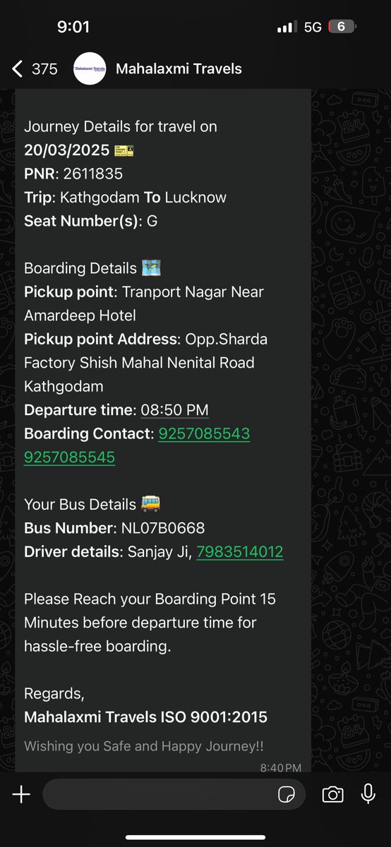 Loot_Maniac's tweet photo. PNR- 2611835

I booked a bus ticket from Kathgodam to Lucknow. The timing was 8:50. However, the bus left at 8:30. Noone called me and the timing was 8:50. I’m left stranded at the pickup point. 

Adding the image for booking details. @redBus_in @redbus https://t.co/d4S1OMlFZt