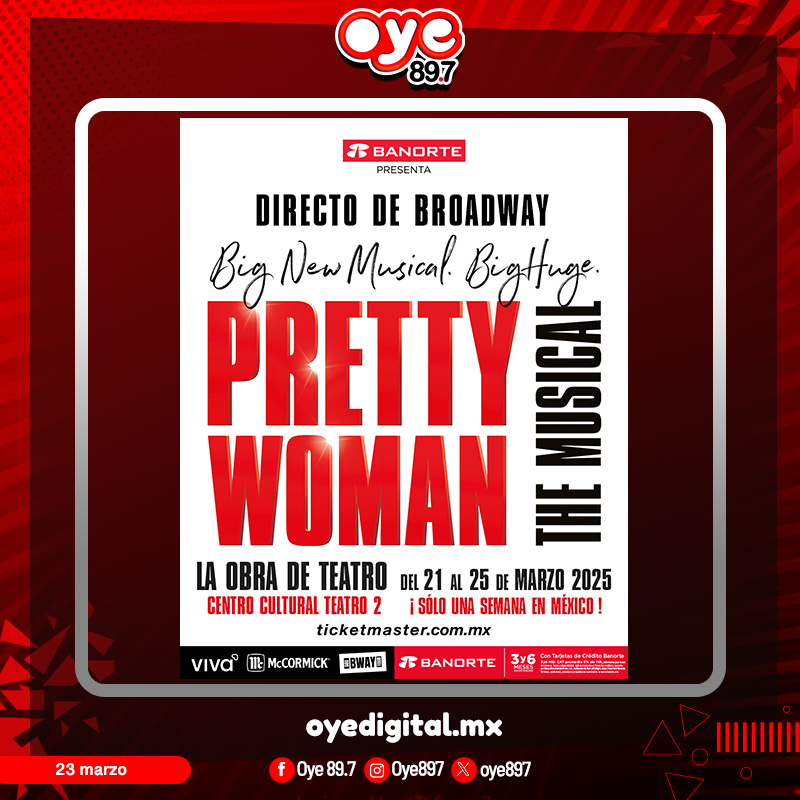 Oye897's tweet photo. #OyeDeTeatro  te invitan al la función  del domingo  #PrettyWoman 

  1.- Manda con emojis tu reacciones de que ganarás este pase doble usando el hashtag #OyeDeTeatro
2.- Etiqueta en tu comentario a tu acompañante     
3.- Manda captura de pantalla de que nos sigues en todas nuestras redes sociales   ( TT, instagram, X Facebook) 

 Los ganadores será elegidos de forma aleatoria        #Oye897fm