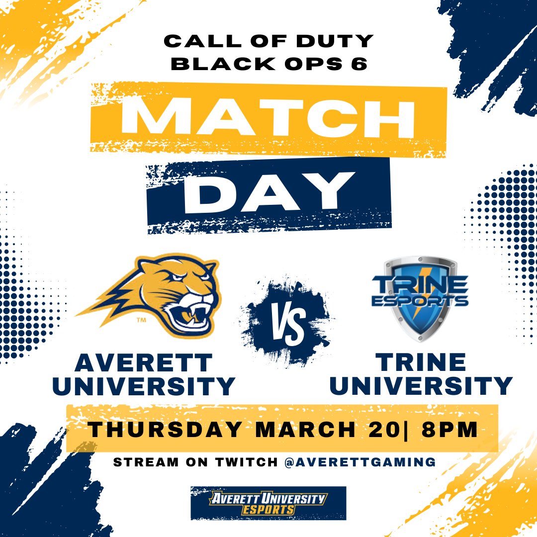 The COD season is not over yet! Join Averett as they face off against Trine tonight at 8pm!

Catch the stream on twitch @averettgaming

#Callofduty #Cod6 #Averettgaming #AU #Averett #Twitch #match #ECAC #gaming #Cougars #collegeesports #bethedifferece #esports #fun