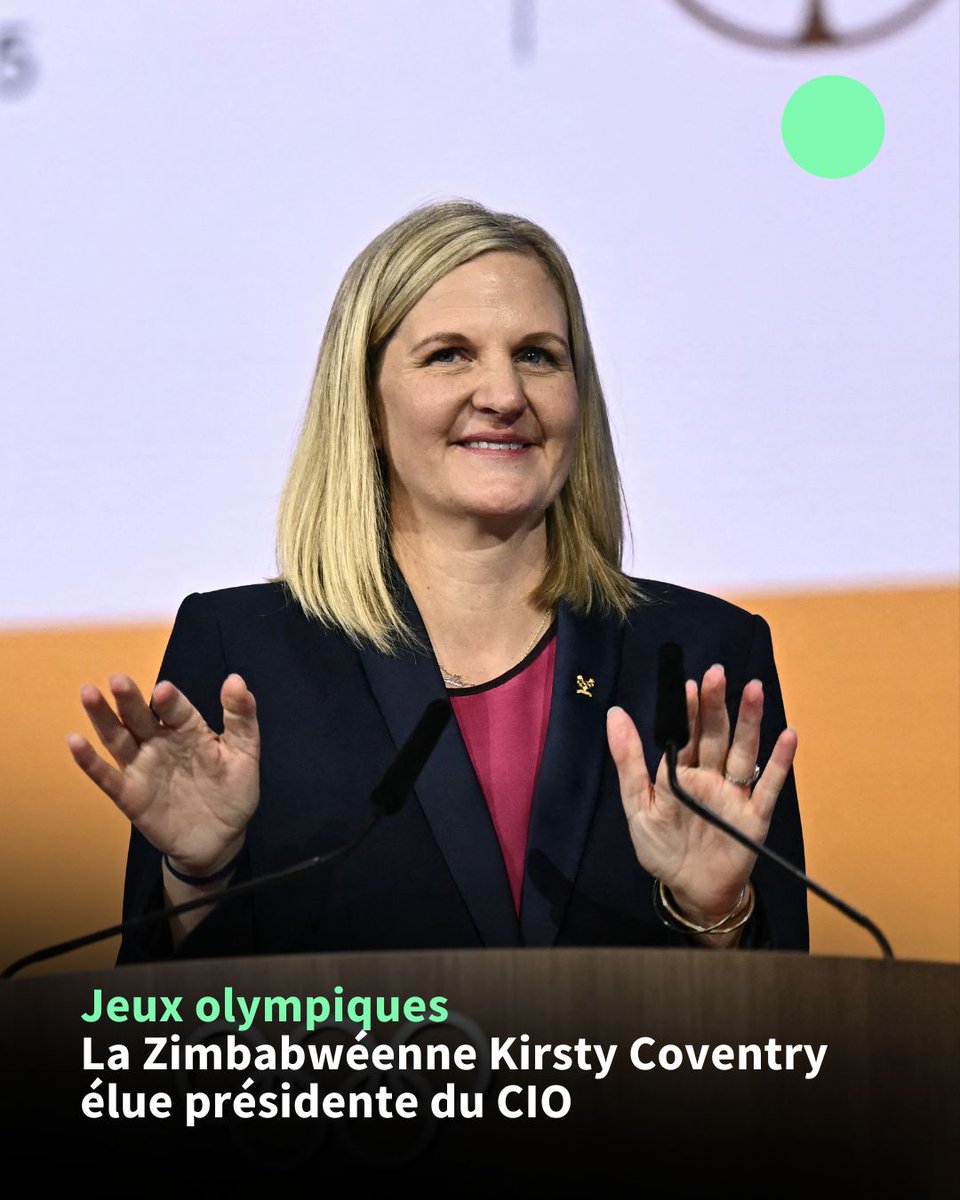 La Zimbabwéenne Kirsty Coventry a été élue à la présidence du Comité international olympique (CIO), première femme et première Africaine à ce poste, où elle succèdera à l'Allemand Thomas Bach #AFP