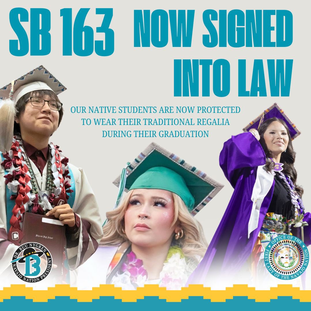 THANK YOU GOV. MICHELLE LUJAN GRISHAM FOR YOUR SIGNATURE PROTECTING NATIVE GRADUATES ACROSS NEW MEXICO! 

It is with absolute joy that I thank Gov. Lujan Grisham for signing Senate Bill 163, a bill that is made for our Native graduates. 

When our Diné students receive their