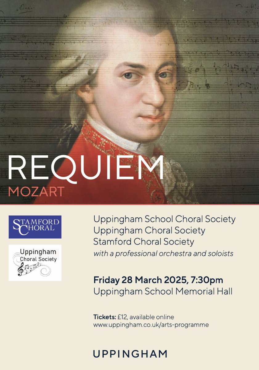 Our pupils and staff join with the local choral societies of Uppingham and Stamford to present Mozart’s Requiem. Accompanied by a professional orchestra and soloists, this iconic work will be sung by 180 singers in an electrifying dramatic performance. #UppinghamMusic