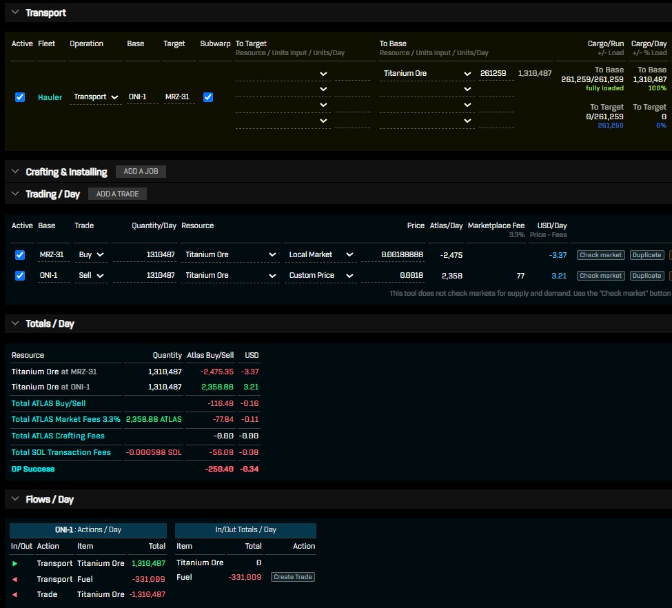 Ops tool updated for Local Markets. Full flexibility for <a href="/staratlas/">Star Atlas</a> #starbased economic &amp; logistical fleet operation setups via adding trades + custom pricing to ops actions @ atlas.eveeye.com
