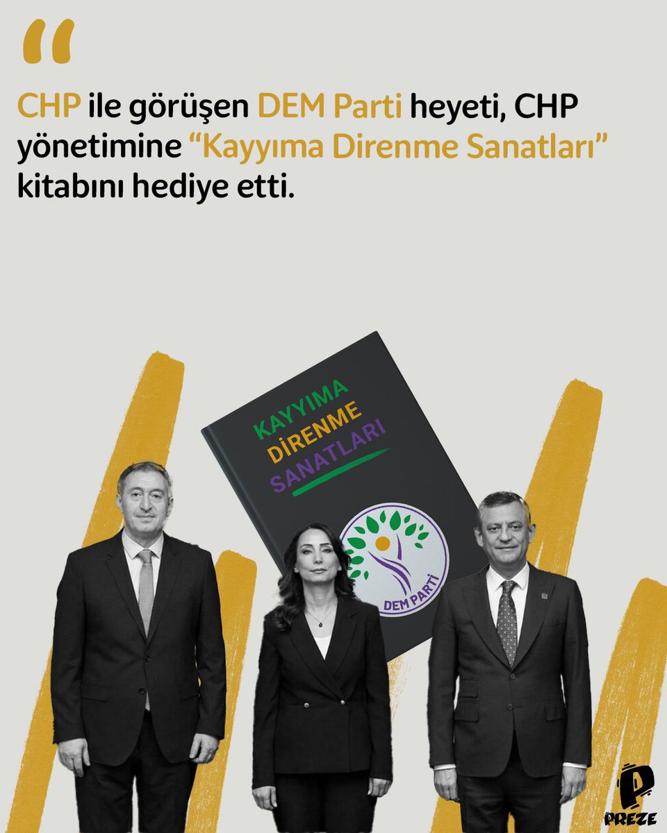 📌CHP ile görüşen DEM Parti heyeti, CHP yönetimine “Kayyıma Direnme Sanatları” kitabını hediye etti.

#ekremimamoglu #chp #demparti̇ #özgürözel #tuncerbakırhan #tülayhatimoğulları #selahatindemirtaş #istanbul #amed #preze #prezemedya