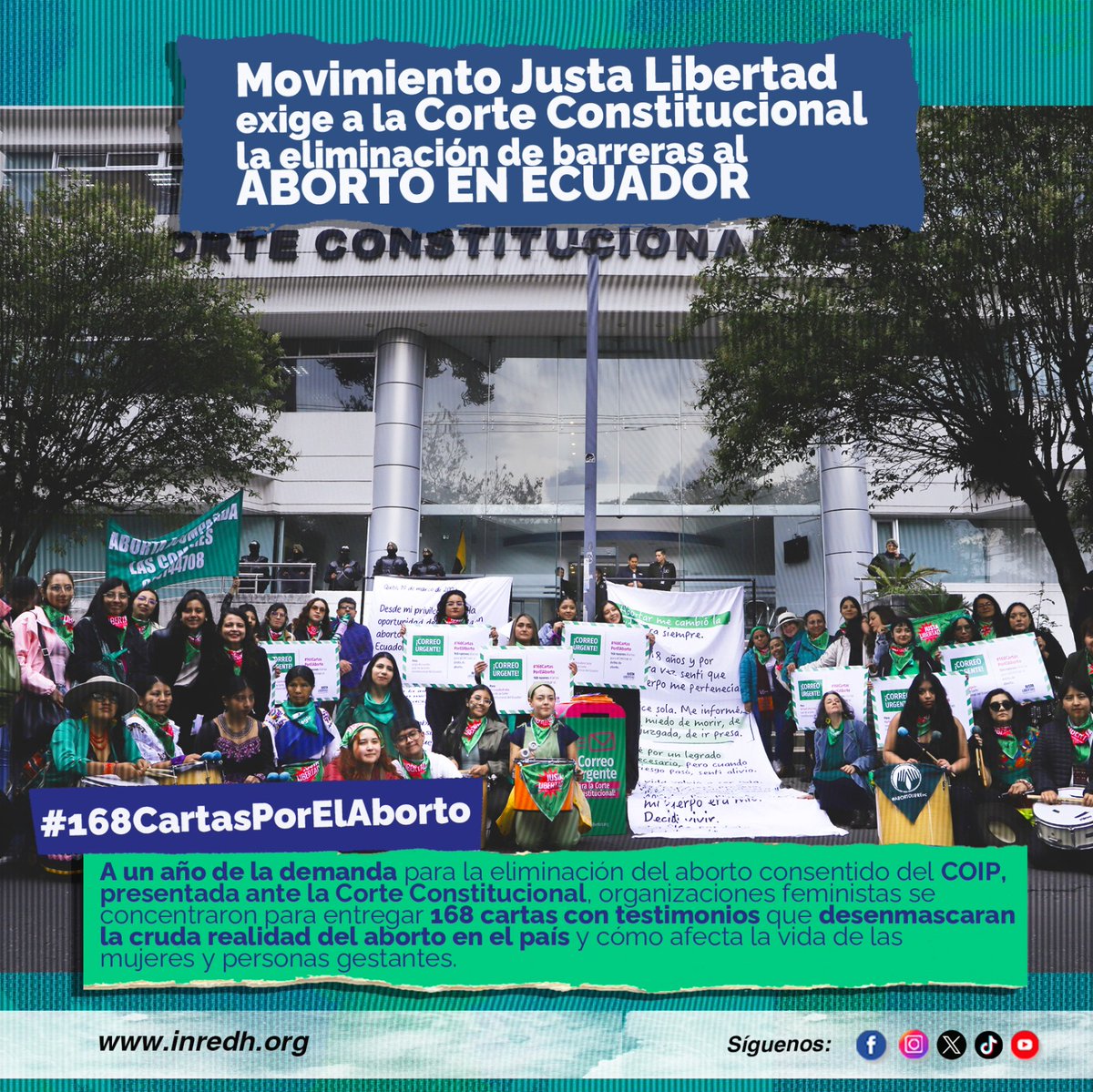 #168CartasPorElAborto | Se cumple un año de la demanda presentada ante la Corte Constitucional para la eliminación del aborto consentido del COIP. Ante esto organizaciones feministas se concentraron para entregar 168 cartas con testimonios que desenmascaran la cruda realidad del