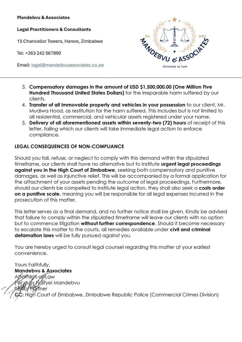 CrimeWatchZW's tweet image. It never rains but pours for Holy Ten, as Uebert Angel and Mudiwa Hood have also filed letters of demand against him, following Mama Vee's own legal action.