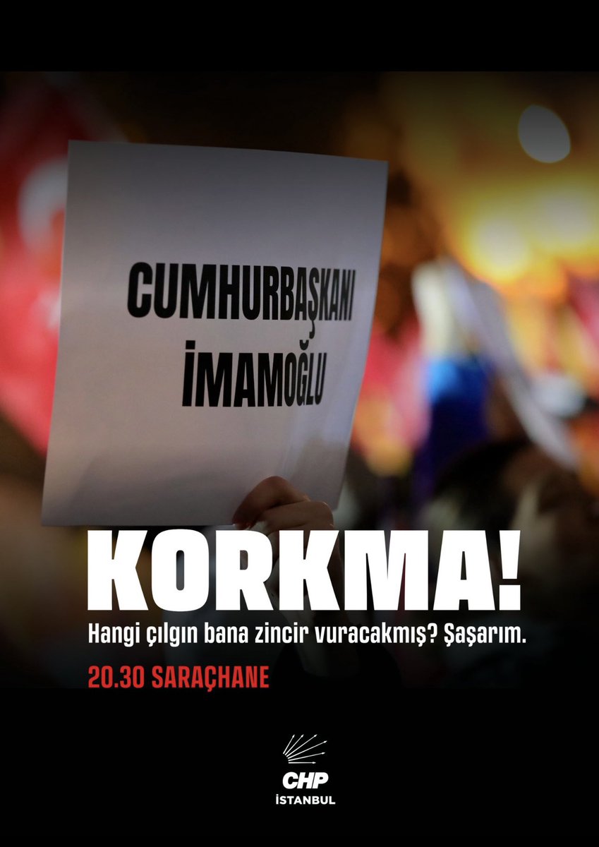 IcerSerhat's tweet photo. Korkma!
Hangi çılgın bana zincir vuracakmış? Şaşarım.
⏰20.30
📍Saraçhane https://t.co/AtL4ePQVLL
