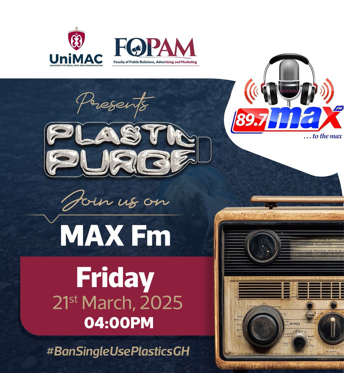 Join us on Max TV &amp; Max FM tomorrow - #BanSingleUsePlasticsGH