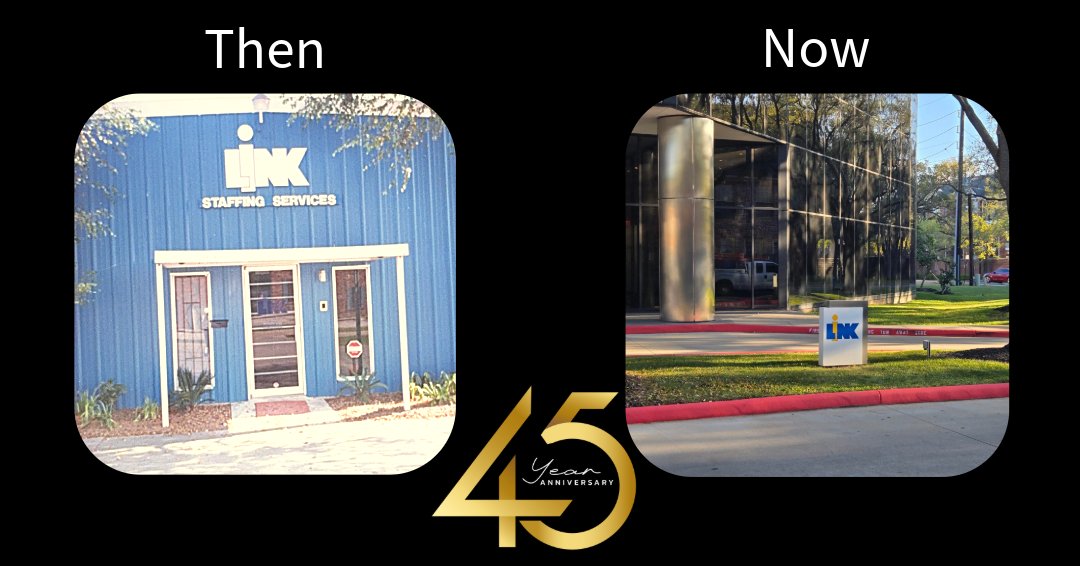 This #ThrowbackThursday, here's a 'Then and Now' look at #LinkStaffing and the journey that began in 1980.
#LINKlegacy45 #LinkStaffing45 #LinkFamily #LinkJobs #45YearsStrong #ThenAndNow #TBT #ThrowbackThursday #HoustonBusiness #FamilyBusiness #TexasBusiness