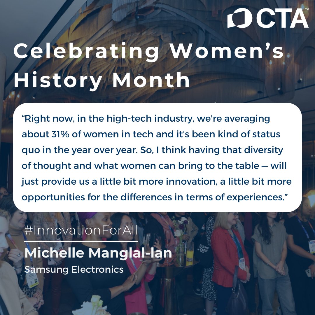 CTATech's tweet image. A little bit goes a long way. Here’s Samsung’s Michelle Manglal-Ian on how even a little more thought — drawn from the diverse perspectives of women — can drive the future of innovation. #WomensHistoryMonth #InnovationforAll