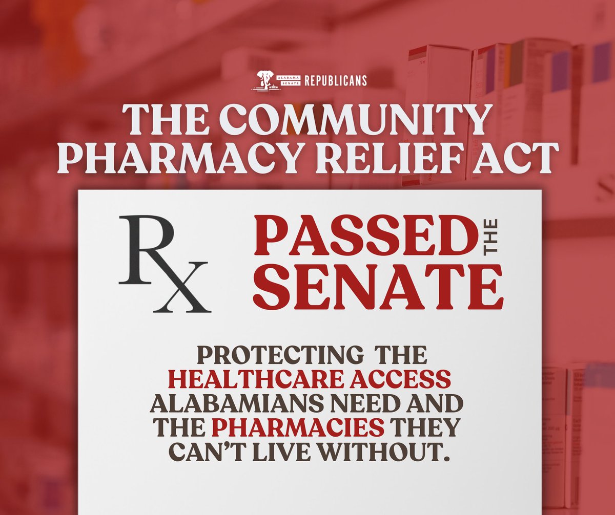 Keeping community pharmacies open and allowing them to serve customers without operating at a financial loss is just common sense.

Today, the Senate put Alabama patients first, protected access to medication, and upheld fair treatment for all — no more, no less. #alpolitics