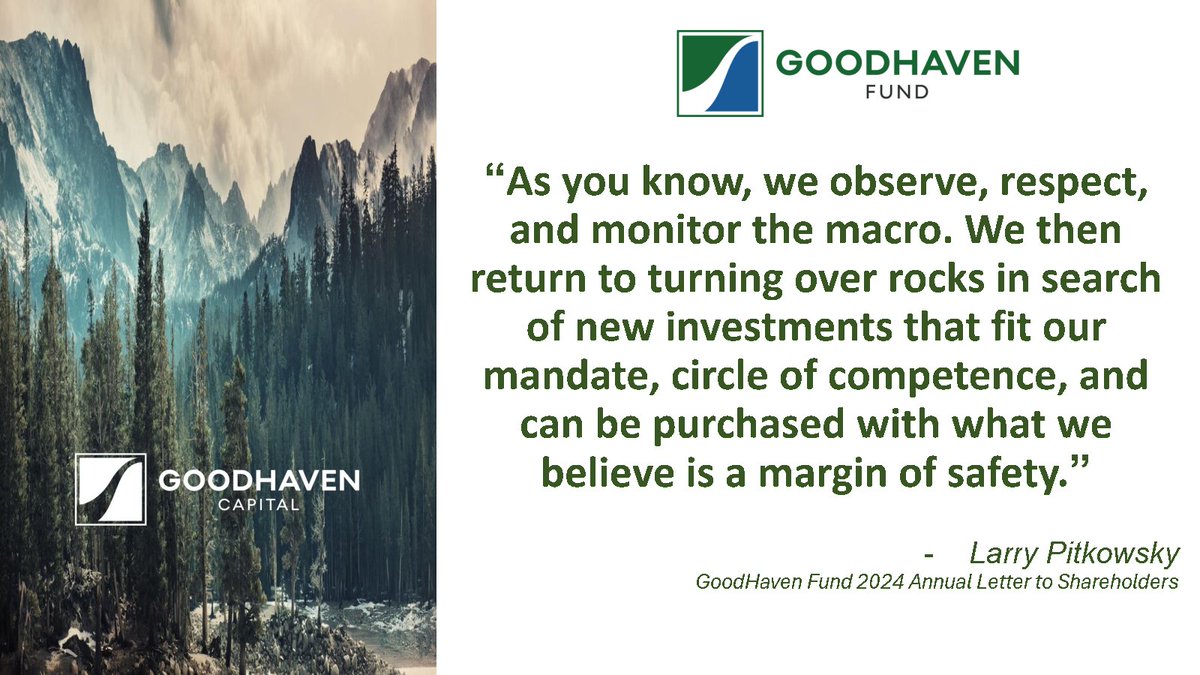 GoodHavenCap's tweet photo. Have you read The GoodHaven Fund’s 2024 Annual Letter to Shareholders? It highlights our strong performance and long-term focus amid market fluctuations.  Read it here: https://t.co/pAEHYT2mvy

Click https://t.co/lQsQtDKjgD for most recent standardized performance.
Click https://t.co/HFAPlzibK7 for a Statutory Prospectus
Mutual fund investing involves risk.  Principal loss is possible.
Quasar Distributors, LLC, distributor.