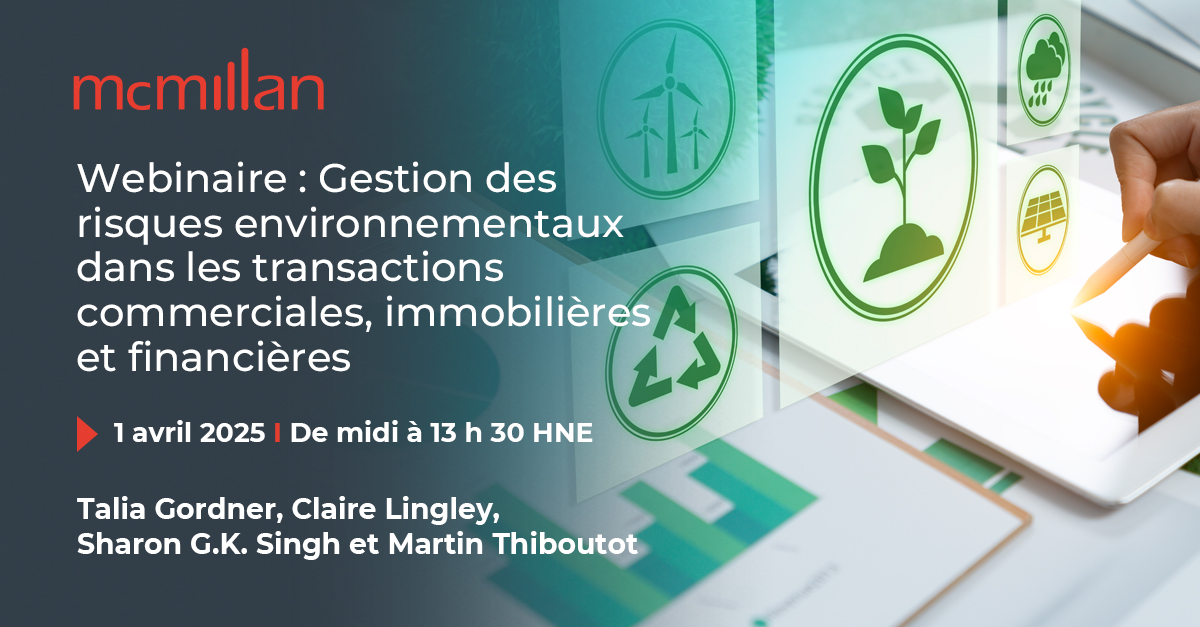 McMillanLLP's tweet image. Ne manquez pas la discussion entre Talia Gordner, Claire Lingley, Sharon G.K. Singh et Martin Thiboutot portant sur les stratégies de détermination et de gestion des risques environnementaux. bit.ly/41Dm5cF

#DroitDeLEnvironnement #Litige