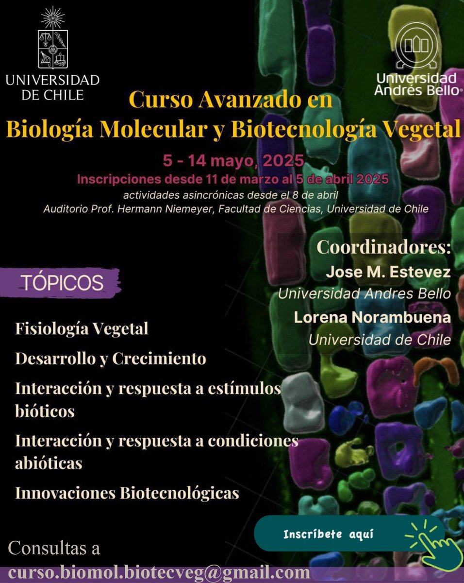 Gran Curso de Biología Vegetal en Chile! Coordina el gran José Estévez ( @estevezjosem.bsky.social) .Muy recomendable!