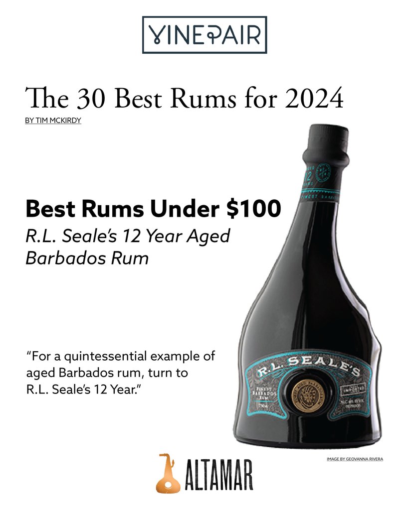 Thrilled to see R.L. Seale's 12 Year Barbados Rum featured as one of <a href="/vinepair/">VinePair</a>'s 30 Best Rums for 2024.

This rum is developed over 12 years of careful aging - a standard honed over 4 generations of Seale family expertise.