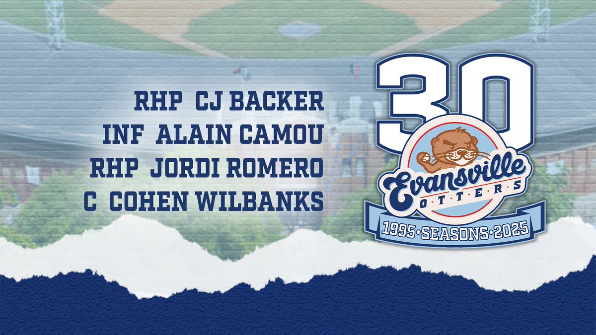 🚨PLAYER SIGNINGS🚨

Help us welcome four newcomers to the 2025 squad with the signings of RHP CJ Backer, INF Alain Camou, RHP Jordi Romero and C Cohen Wilbanks! 

Full story: buff.ly/VYvb7Kp 

#LetsGoOtters x #Otters30th