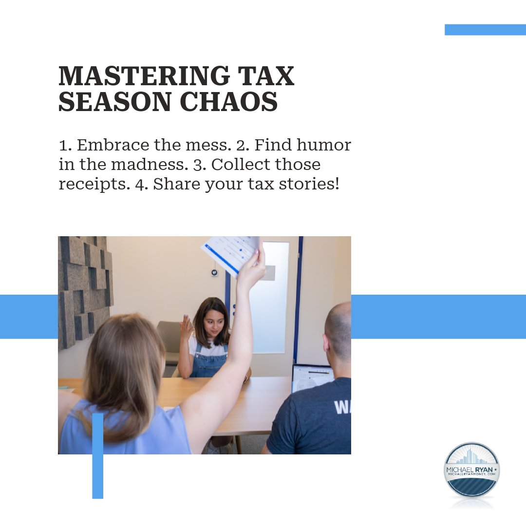 M_Ryan_Money's tweet image. The keys to presenting on tax season stress:

1. Accept the chaos  
2. Laugh at the absurdity  
3. Embrace the receipts  
4. Share your tax season tales.  

Comment if taxes make you sweat!  

#TaxHumor #RelatableFinance