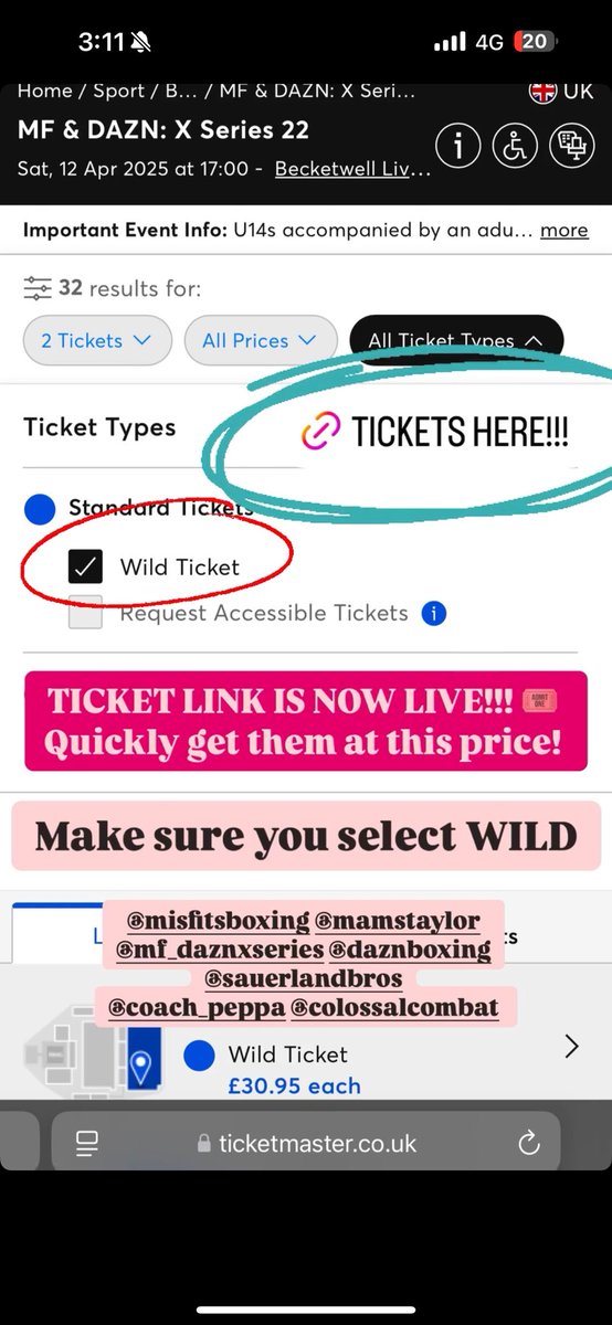 Aria Wild (@ariawild111) on Twitter photo TICKET LINK IS NOW LIVE! ‼️ <a href="/MisfitsBoxing/">Misfits Boxing</a> <a href="/MamsTaylor/">Proper Loud Music</a> <a href="/ColossalCombat/">Colossal Combat</a> <a href="/Cutman_peps/">Peps</a> <a href="/MF_DAZNXSeries/">MF & DAZN X Series</a>
Get them at this prize QUICK!! Select “WILD”
ticketmaster.co.uk/event/2300626D… TICKET LINK IS NOW LIVE! ‼️ <a href="/MisfitsBoxing/">Misfits Boxing</a> <a href="/MamsTaylor/">Proper Loud Music</a> <a href="/ColossalCombat/">Colossal Combat</a> <a href="/Cutman_peps/">Peps</a> <a href="/MF_DAZNXSeries/">MF & DAZN X Series</a>
Get them at this prize QUICK!! Select “WILD”
ticketmaster.co.uk/event/2300626D…