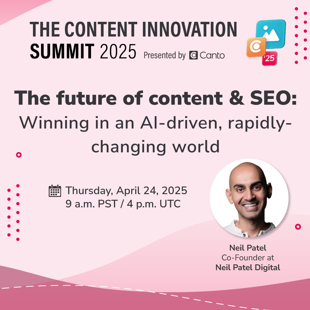 Join our Content Innovation Summit webinar series, April 24, 2025 at 9AM PT / 12PM ET, to hear Neil Patel's exclusive keynote on "Winning in an AI-driven, rapidly changing world."

 Register now: ow.ly/e2OW50VkRJE

#ContentMarketing #SEO #AI #MarTech