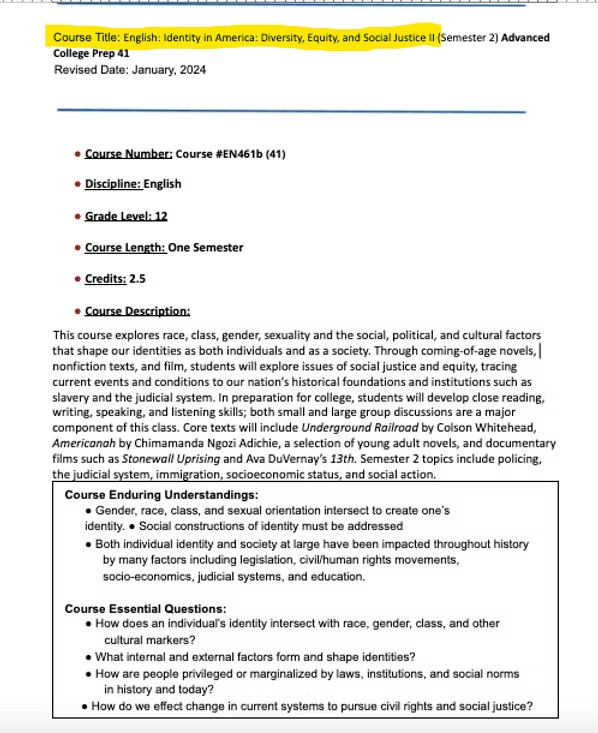 libsoftiktok's tweet photo. Natick High School (@natickps) in MA is reportedly offering an "Identity in America" class that pushes "white privilege" and "white saviorism" propaganda on students, telling them that White people are "oppressors" and that meritocracy is a "myth."

This directly violates Trump's EO on radical indoctrination. This school should be investigated and have their funding stripped.