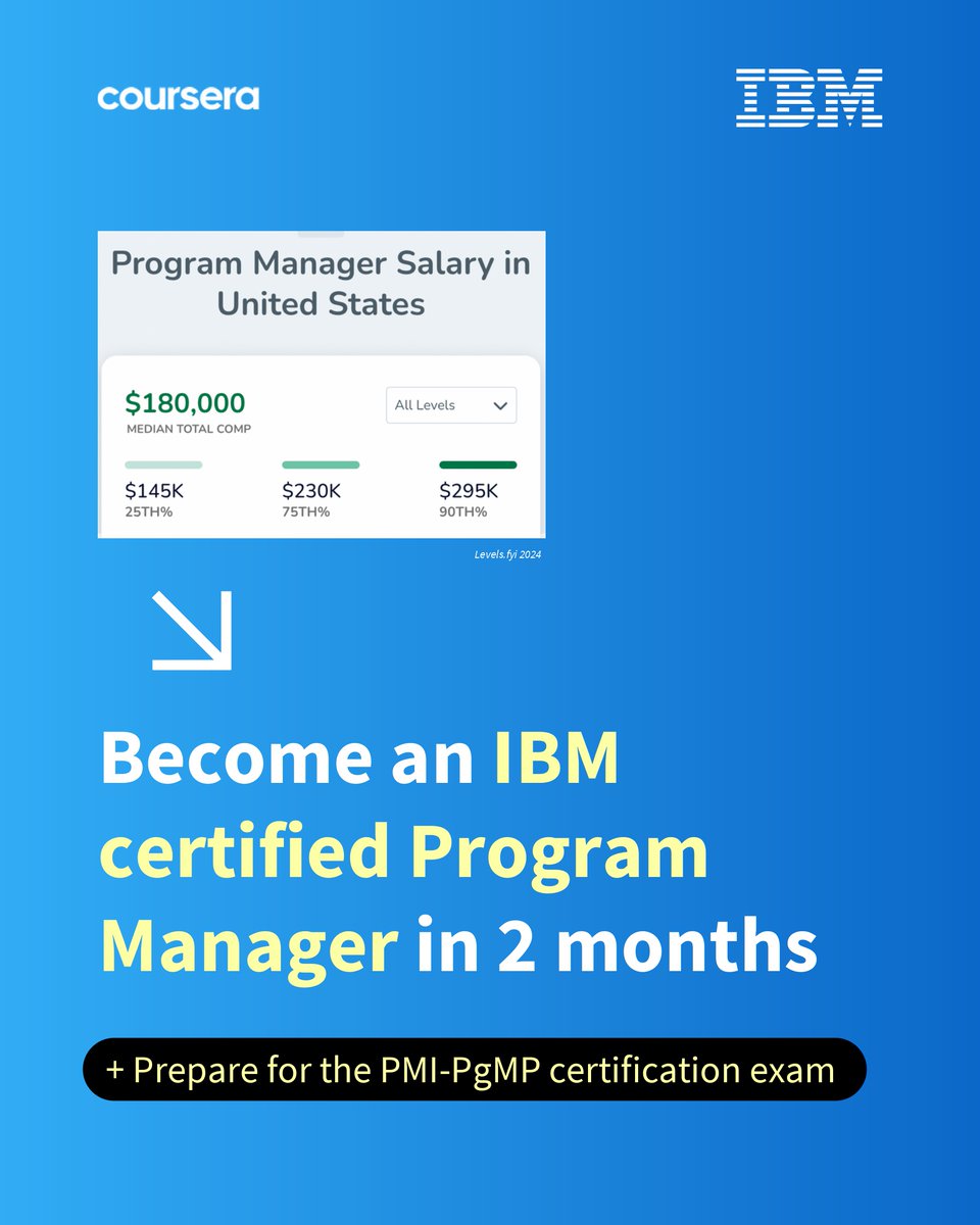 CognitiveClass's tweet photo. Become an IBM-certified Program Manager in just two months!
Gain expertise in:
✔️ Portfolio planning &amp; benefits realization
✔️ Risk management &amp; governance
✔️ Agile &amp; Scrum
✔️ Business case development

#IBM #ProductManager #ProjectManager #ProgramManager #PMO #PMIPgMP https://t.co/aKZLTKmuMf