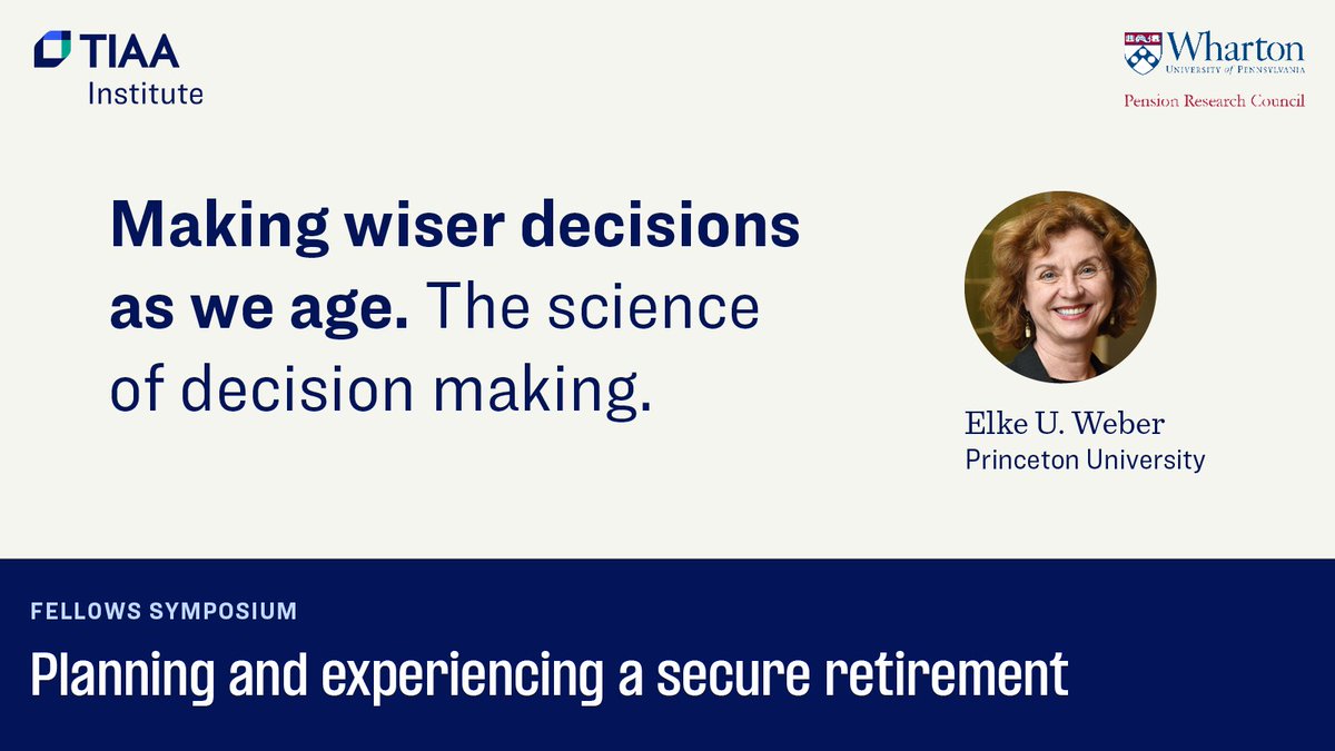 TIAA Institute (@tiaainstitute) on Twitter photo When a situation involves uncertainty and trade-offs, how can we make wiser decisions? <a href="/Princeton/">Princeton University</a> professor Elke U. Weber, keynote speaker at today’s TIAA Institute Fellows Symposium, explored the science of decision making. #TIAAInstFellow When a situation involves uncertainty and trade-offs, how can we make wiser decisions? <a href="/Princeton/">Princeton University</a> professor Elke U. Weber, keynote speaker at today’s TIAA Institute Fellows Symposium, explored the science of decision making. #TIAAInstFellow