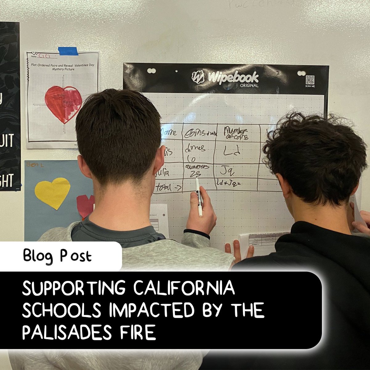 Wipebook's tweet image. At #Wipebook, we believe in the power of learning and collaboration, no matter the circumstances. When we learned that St. Matthew's Parish School lost four classroom buildings to recent wildfires, we knew we had to help. Click to read more: wipebook.com/B_FireInCAx