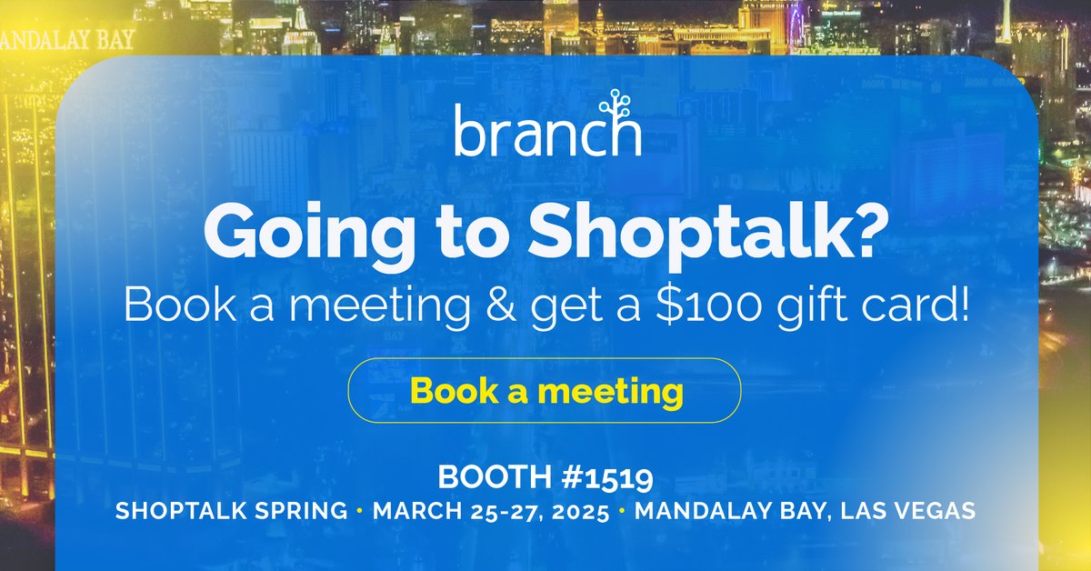 ✈️ Heading to Shoptalk? Let’s talk about turning shoppers into loyal app users.

Book a 1:1 meeting with Branch and get a $100 gift card — plus, you’ll be entered into a raffle for Away luggage (perfect for your next trip!).

Grab your spot: cvent.me/Wd8Ml7?RefId=S…