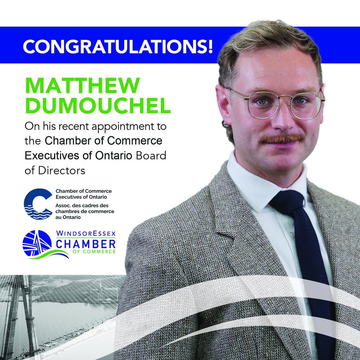 WERCofC's tweet photo. The @WERCofC would like to congratulate our colleague, Matthew Dumouchel, on his recent appointment to @CeoExecs (CCEO) Board of Directors.
We are thrilled to see his continued commitment and dedication to the business community at all levels.
#ONChamberNetwork #WindsorBusiness https://t.co/bYPWkPgQ0V