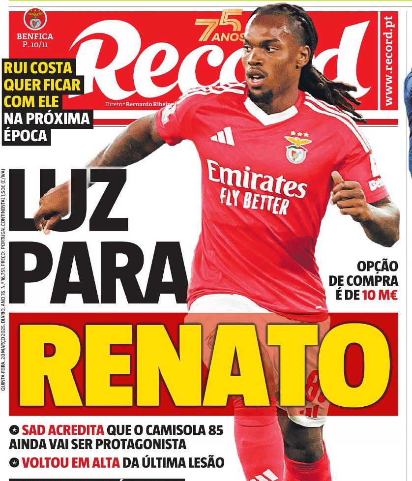 Hoje os "exigentes" descobriram que o Renato tem uma cláusula de opção de compra de 10M e vai de ser caixa de ressonância do Record e entrar em histeria coletiva como se fosse um escândalo. Felizmente os benfiquistas já não comem estas tretas.