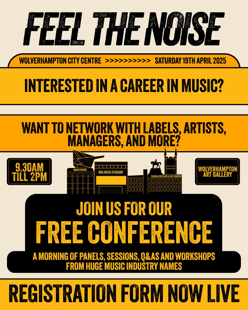 Feel The Noise | Wolverhampton Music Festival (@ftnfest) on Twitter photo Introducing our free music industry conference arm of Feel The Noise!
Join us for a morning of panels, Q&As & keynotes π€
Here's your chance to rub shoulders with artists, labels, managers, radio & more!
Conference access is FREE! Simply register via: forms.gle/ze2R85RJ5q6SYR⦠Introducing our free music industry conference arm of Feel The Noise!
Join us for a morning of panels, Q&As & keynotes π€
Here's your chance to rub shoulders with artists, labels, managers, radio & more!
Conference access is FREE! Simply register via: forms.gle/ze2R85RJ5q6SYRβ¦