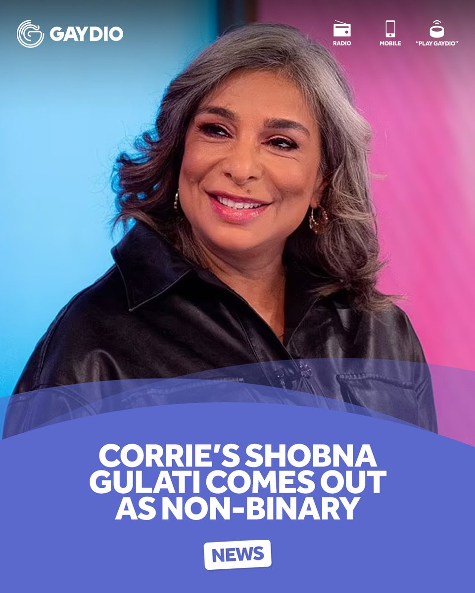 Gaydio's tweet photo. In a recent interview, Shobna Gulati, renowned for their role as Sunita Alahan on Corrie, spoke about their identity and personal life. Gulati revealed that they identify as non-binary and uses she/they pronouns. https://t.co/n1DJy8FRbQ