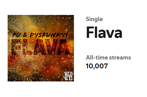 Shout out to <a href="/taoofpu/">Pu</a> and <a href="/DysFunky1_/">DysFunky1</a> 🫡
"Flava" just crossed the 10k mark on Spotify! 🔥🔥