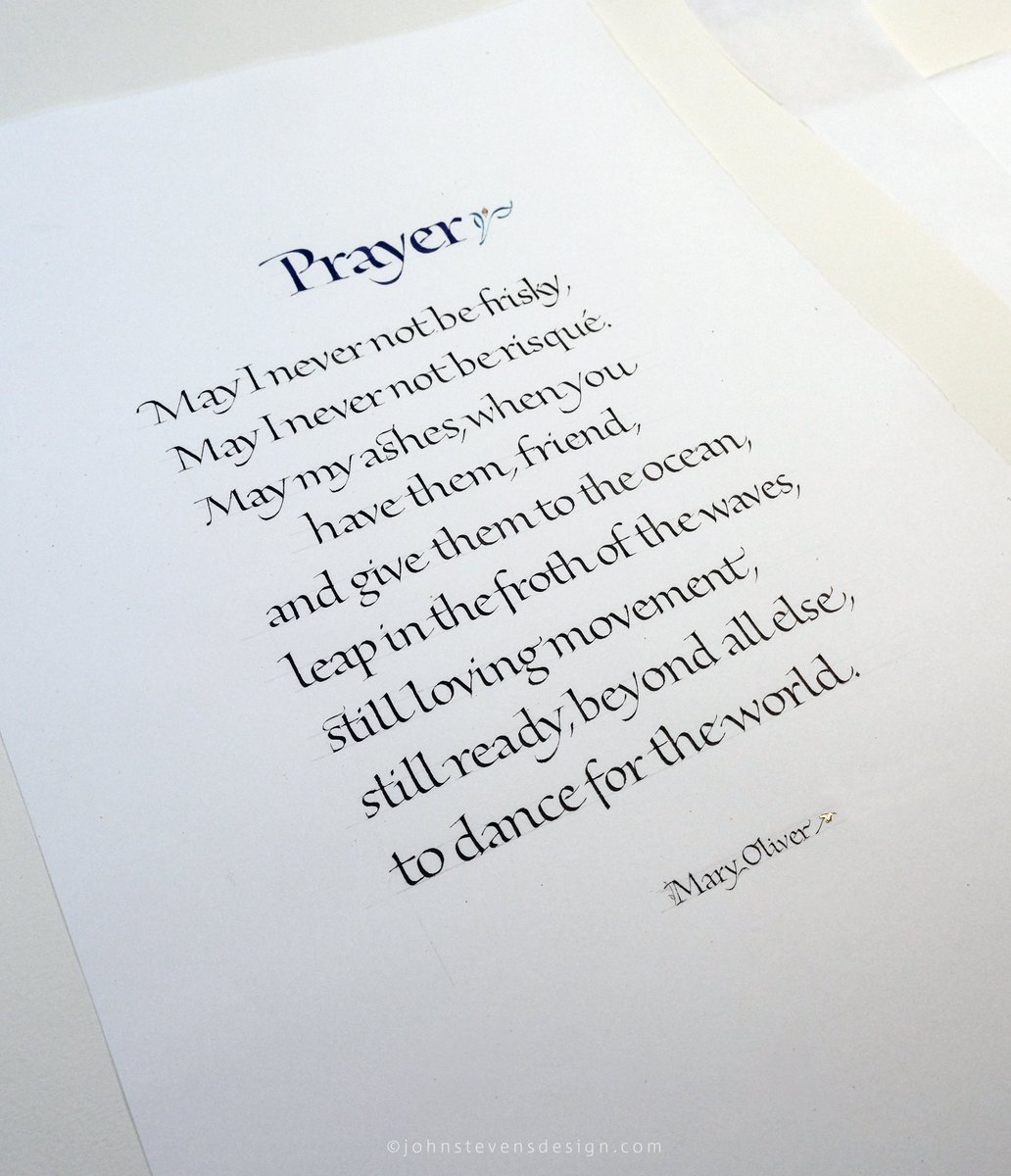 Sparse calligraphy is part of my ongoing Roman Minuscules class. It consists of a page combining text, title, and attribution.
Written on Zerkall paper with ground stick ink, gouache, and a tiny bit of 23k gold.

#onlineclasses #typographyart #gouache #archespaper #Calligraphy
