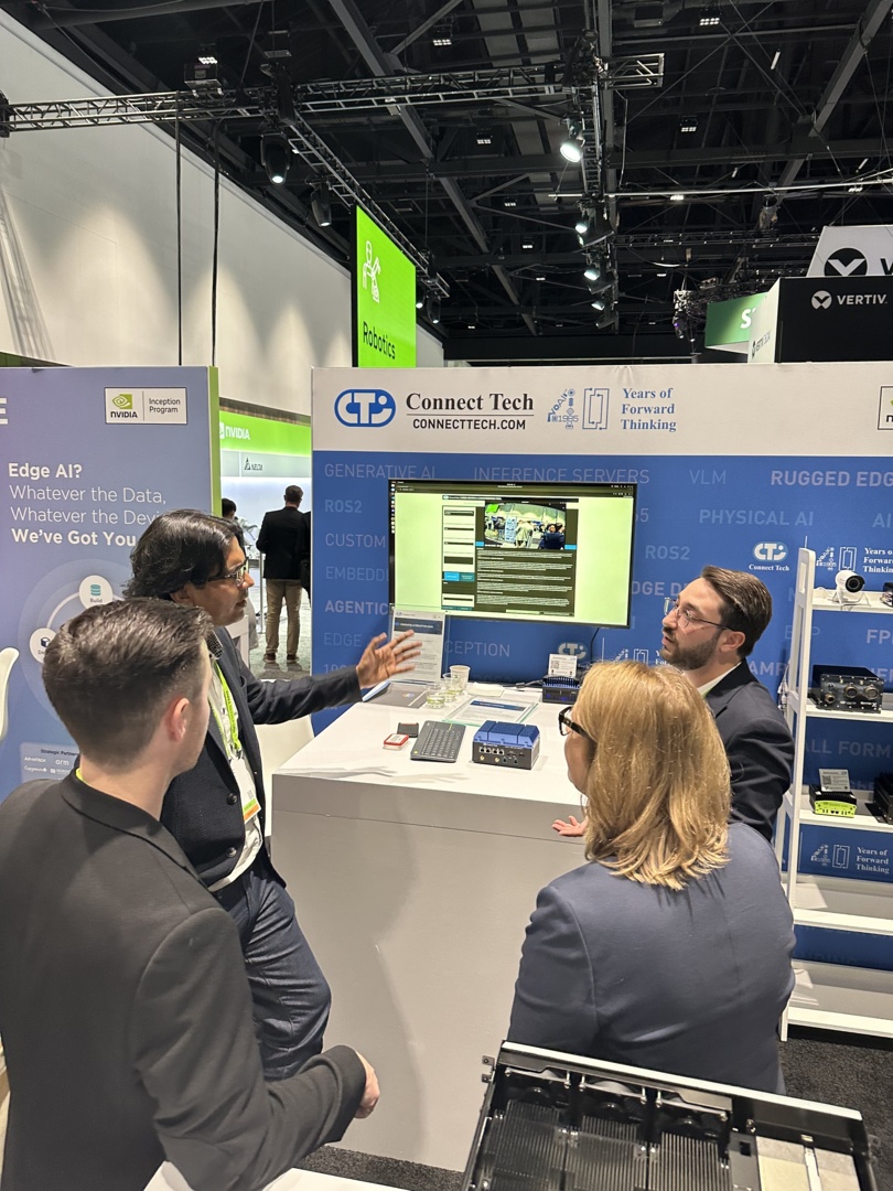 ConnectTechInc's tweet image. Connect Tech&apos;s AI Solution Architect, Doruk Sonmez, shows off the new ROS-Ready Launchpad capabilities to NVIDIA and CTI staff.  There&apos;s still time to catch the live demo at @NVIDIAGTC - Booth 245!

connecttech.com/ros-ready-laun… 

#EdgeAI #ROS #IsaacROS #ROS2 #Jetson #JetsonOrin