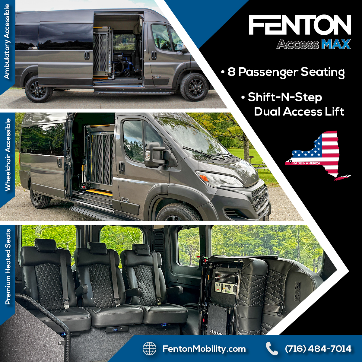 FentonMobility's tweet photo. Introducing the all-new Access MAX RAM ProMaster: your premier solution for accessible transportation. Designed with innovation and comfort in mind with the patented Shift-N-Step Dual Access Lift and 8-passenger seating.

#FENTON #Accessibility #WheelchairAccessibleVehicles https://t.co/TarMDTu23y
