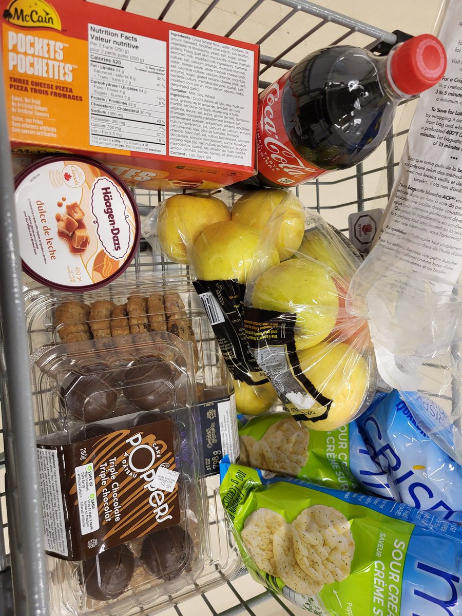 SiriusMDragon's tweet image. My quick stop at the #grocery store 
For apples, a baguette, some #pizzapockets, #icecream and some chocolate cake pops for my parents (per Mums request,  &quot;something #chocolate&quot;) and some oatmeal raisin cookies! 

As well as a one liter of coke as I&apos;ve been a VERY #goodboy