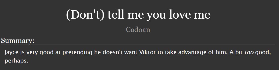 Cadoan_9's tweet photo. #darkjayvikweek Day 5: non-con
A slightly different take on CNC/consensual non-consent with a trans dom Viktor and sub Jayce. Enjoy!
https://t.co/u5nAURvzBj https://t.co/TJavP23UQz