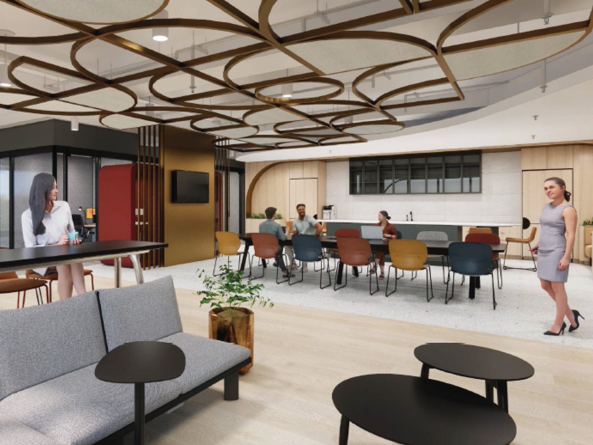 pentacongroup's tweet image. Rendering to reality: As the first phase of a multi-phased #restack program aligned with a new hybrid work model, this long-standing #BigFour accounting client chose to renovate the top two floors of the tower, creating an immersive #workplace hub that is highly adaptable.